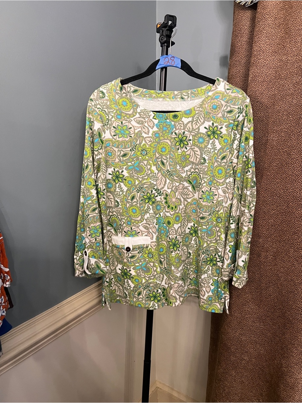 Appleseed's Green and Aqua Floral Boatneck Long-Sleeve Top